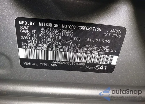 2020 Mitsubishi Outlander Es 2.4 from USA, damaged, VIN JA4AD2A38LZ019080